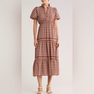 Max Studio Red and White Patterned Maxi Dress